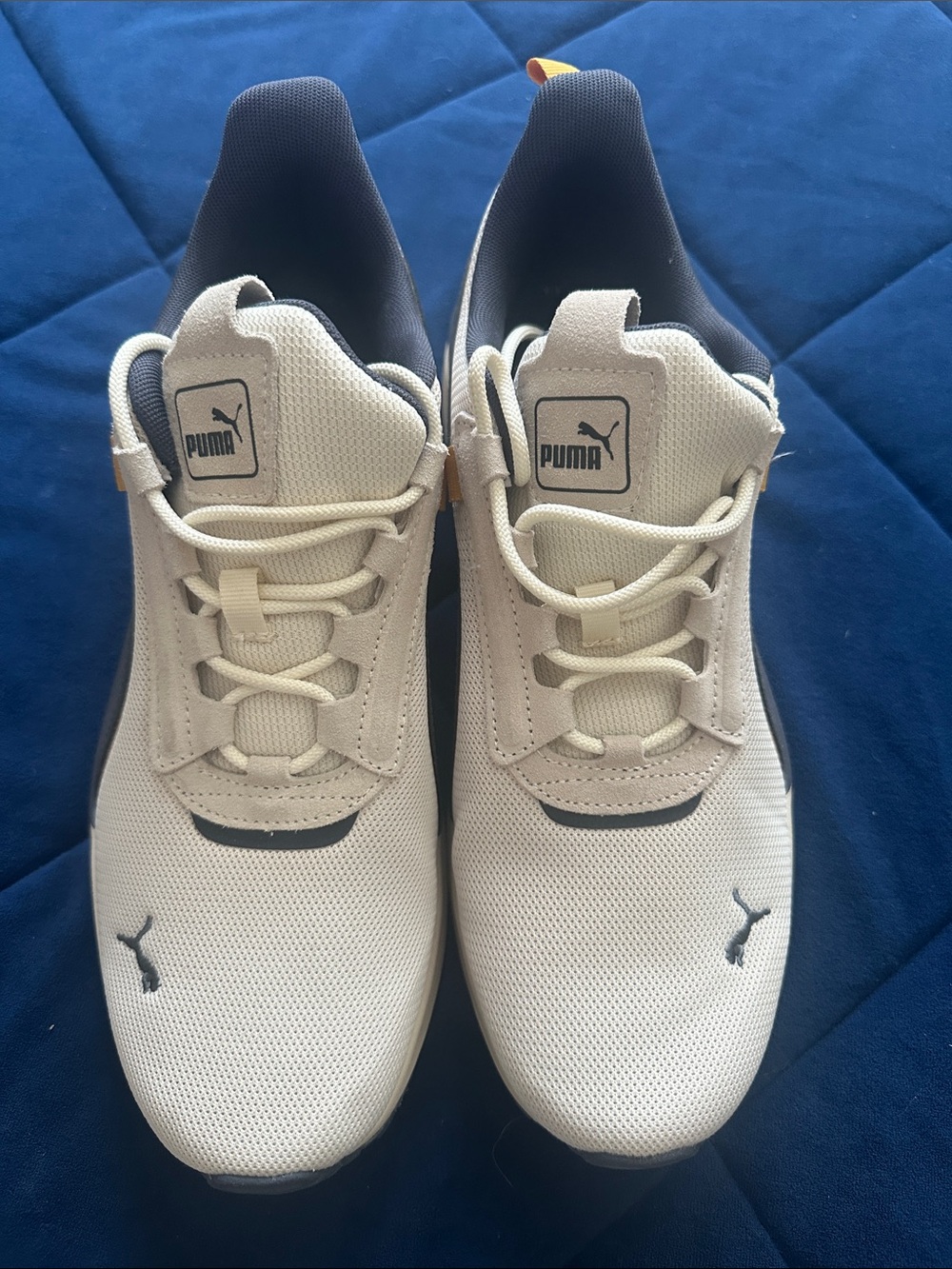 Puma Cream and Dark Gray Low-Profile Mesh Sneakers